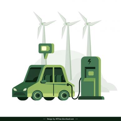electric transportation design elements card car charge station windarm sketch