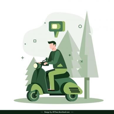 electric transportation design elements man riding scooter 