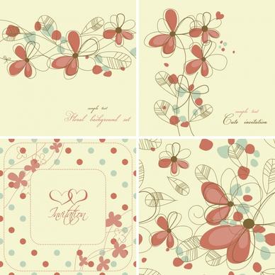 decorative card templates elegant classical handdrawn petals sketch