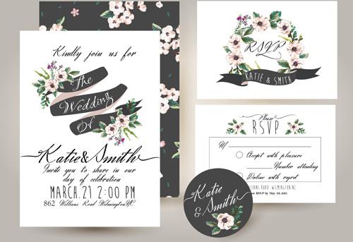 elegant flower wedding invitation card kit vector