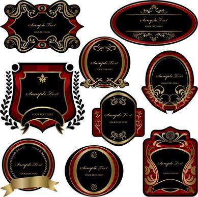 labels templates retro elegant decor black red design