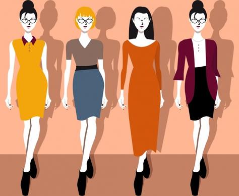 elegant office fashion collection lady icons cartoon characters