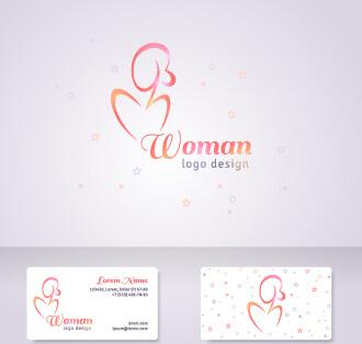 elegant woman logo with cards vector graphics