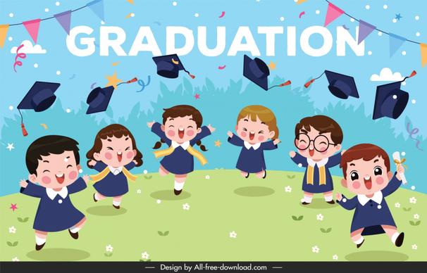 elementary graduation party backdrop template cute excited children 