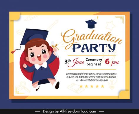  elementary graduation party invitation template cute cartoon girl 