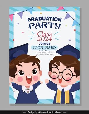 elementary graduation party invitation template cute dynamic cartoon
