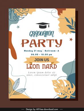 elementary graduation party invitation template flat classical leaves 
