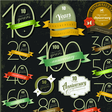 elements of anniversary numbers labels vector