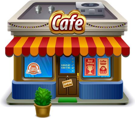 elements of cartoon cafe vector set