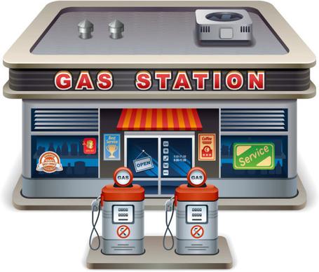 elements of cartoon gas station vector