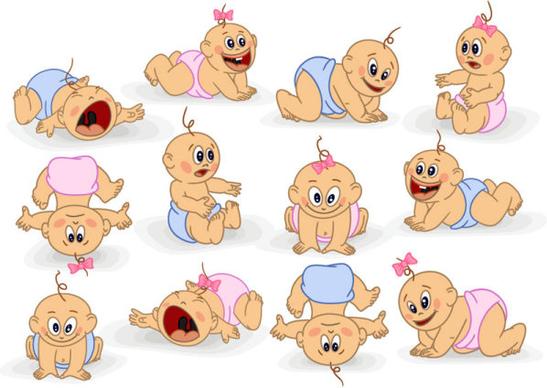 elements of cute cartoon baby vector set