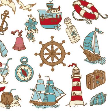elements of doodle sea vector icons