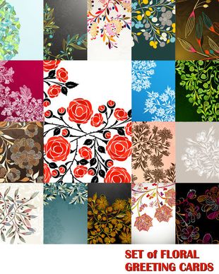 elements of floral greeting cards vector set