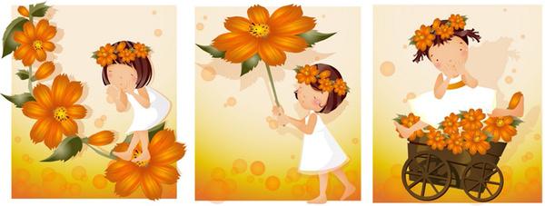 elements of girl orange daisy master vector