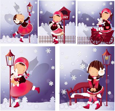 elements of girl snowflake style vector