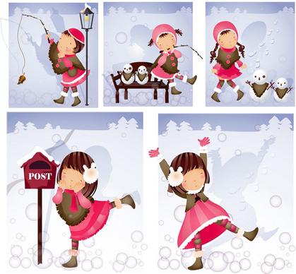 elements of girl snowman style vector
