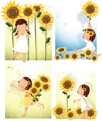 elements of girl sunflower style vector
