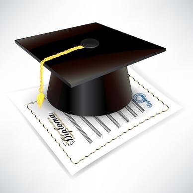 elements of graduation cap and diploma design vector