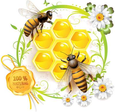 elements of honey and bees vector set