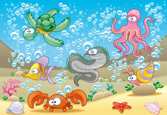 elements of various cute marine animals vector