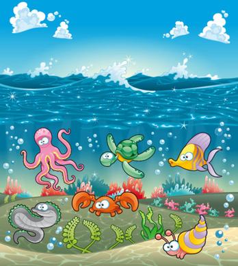 elements of various cute marine animals vector