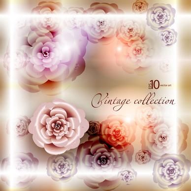 elements of vintage background with flowers vector graphics