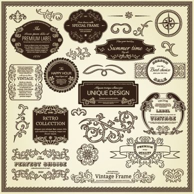 elements of vintage frames and label vector