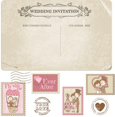 elements of wedding seal and stamp vector