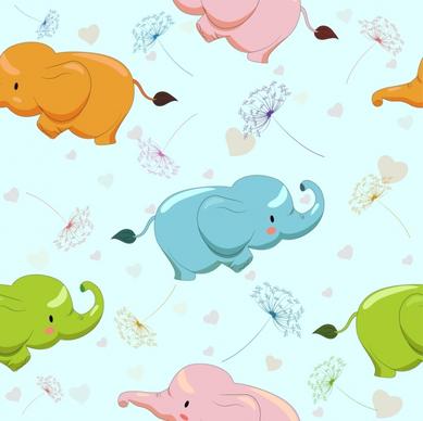 elephant background cute icons multicolored repeating decor