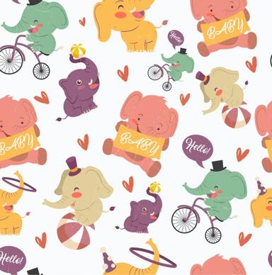 elephant background cute stylized cartoon icons repeating design