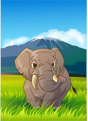 wildlife painting elephant icon colored cartoon design