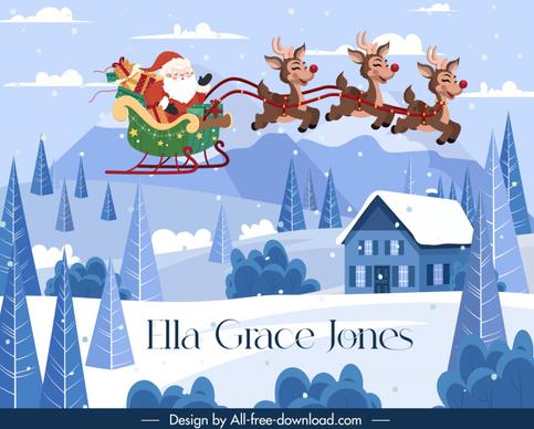 ella grace jones backdrop template cute cartoon santa sleighing reindeers sketch