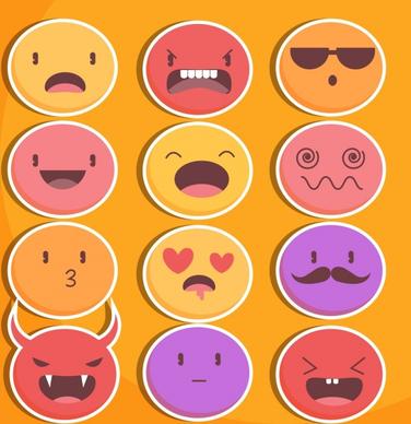 emoticon collection colorful flat circles design