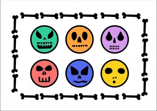 emoticon collection horror colored skulls flat design