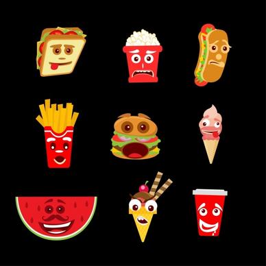 emoticon collection stylized fast food icons