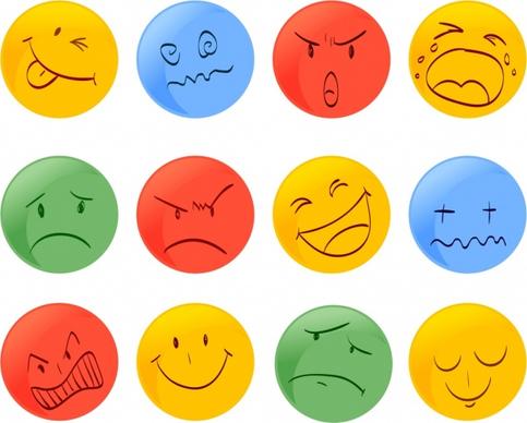 emotional faces icons collection colored round design