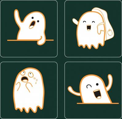 emotional icons collection cute white ghost decoration