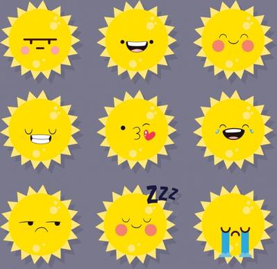 emotional icons collection sun faces yellow design