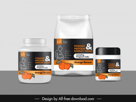  energy drink powder orange flavour packing template contrast modern