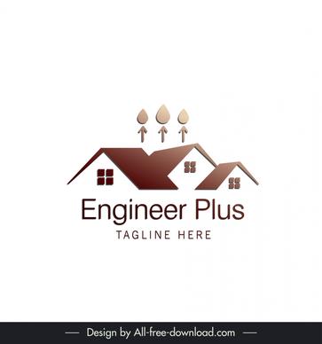 engineer plus logo with brown house geometric design