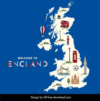 england advertising banner map landmark elements sketch