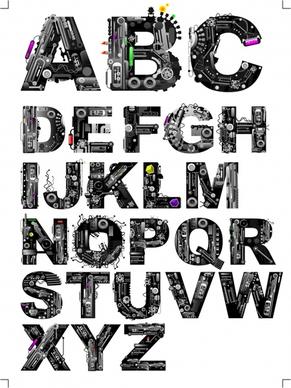 alphabet background black mechanical system sketch