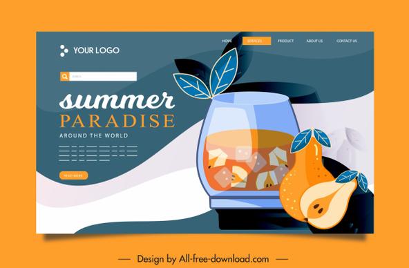 entertainment webpage template flat classic pear cocktail sketch