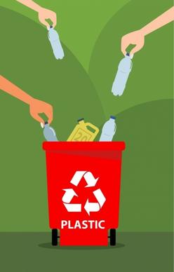 environment banner hand plastic bottles dustbin icons
