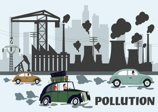 environment banner pollution car plant icons cartoon design