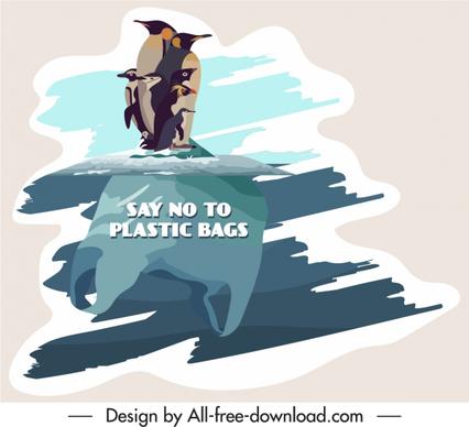 environment protection banner penguine ice sketch flat papercut