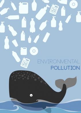 environmental protection banner plastic waste whale icons