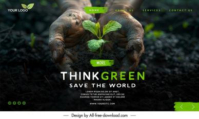 environmental protection landing page template hands plant closeup