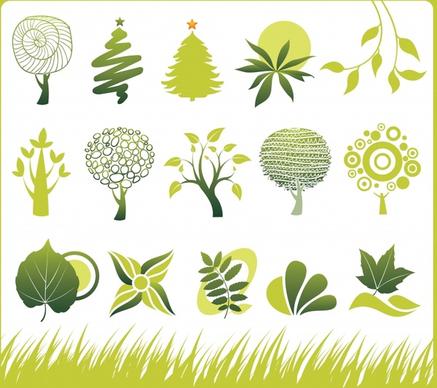 nature design elements handdrawn tree leaf grass sketch