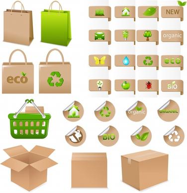 ecological design elements modern colored bag box labels